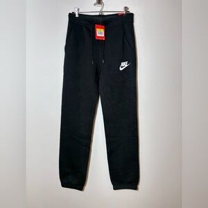 Nike Jogger Sweatpants Womens S Black Cotton Fleece Lined Swoosh Drawstring